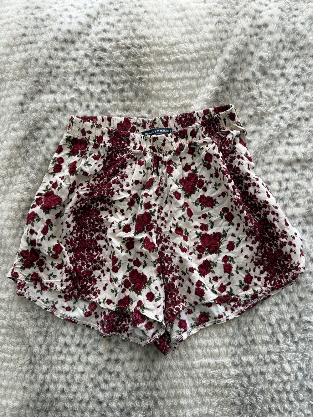Brandy Melville Cream Shorts with Burgundy Rose Print